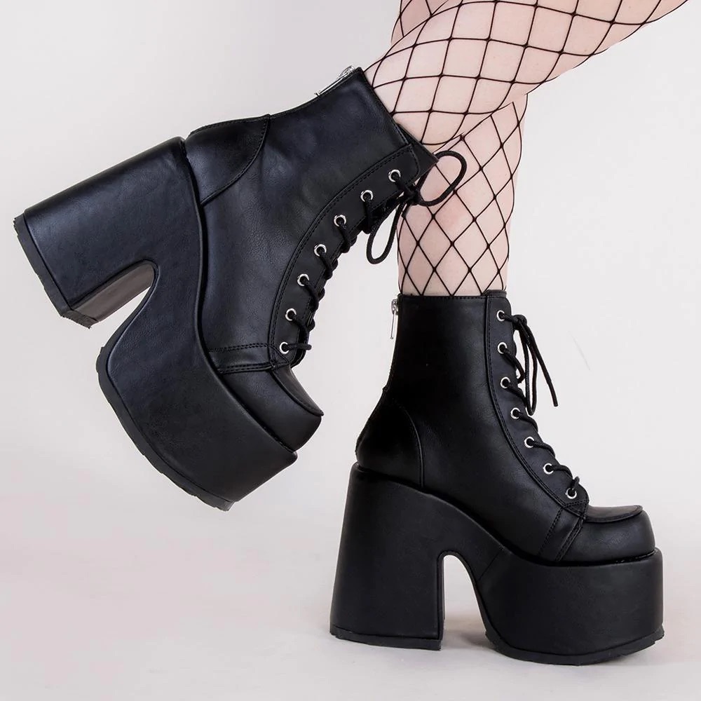 Demonia Camel 203 Black Vegan Ankle Boots
